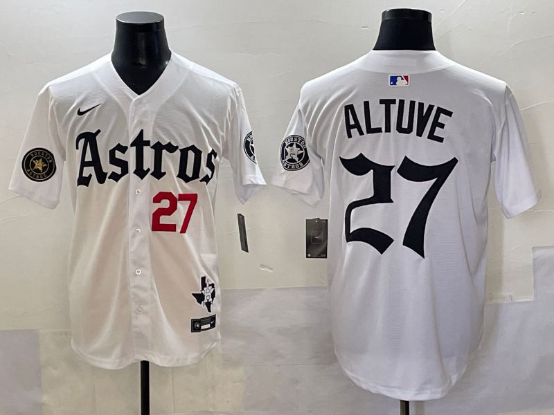 Men 2025 Houston Astros #27 Altuve White Five generations Joint Name Nike MLB Jersey style 8